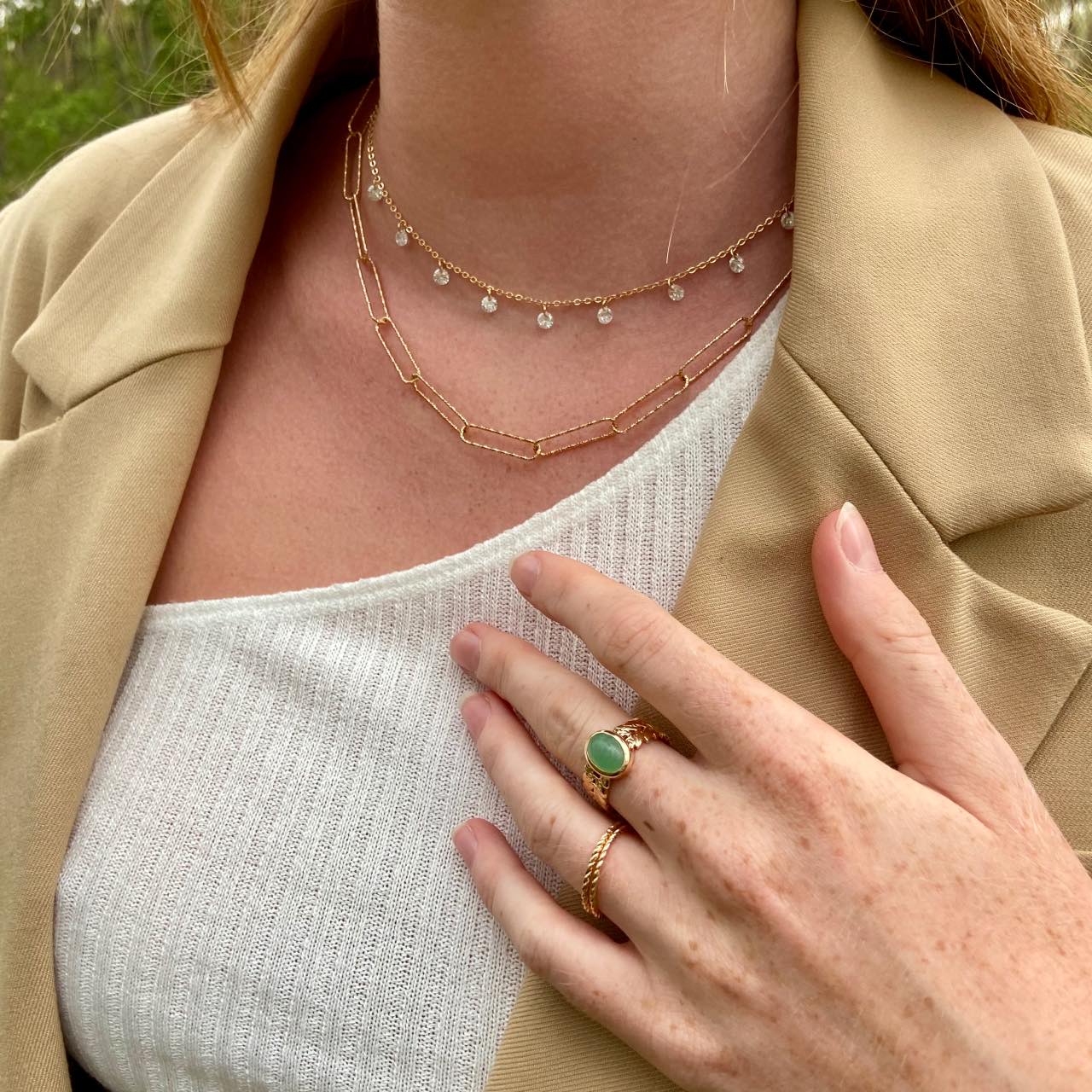 Bague plaqué or avec pierre aventurine