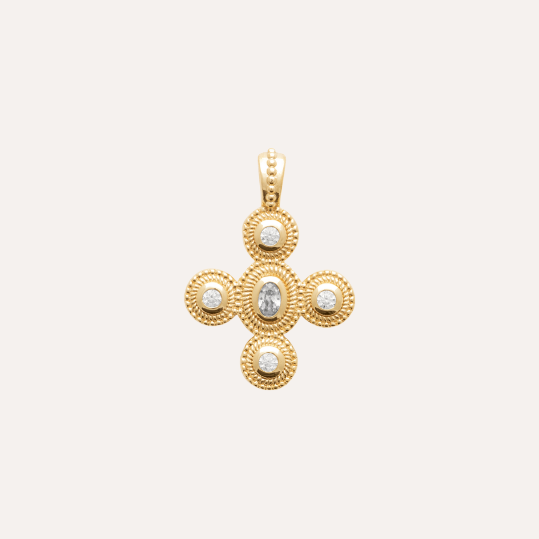 Pendentif croix plaqué or et zirconium