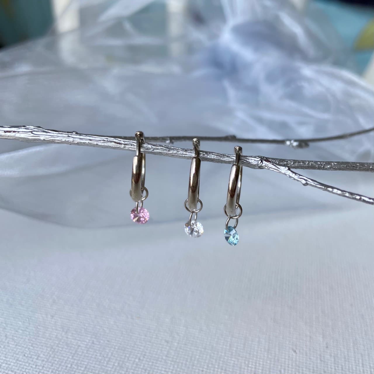 Boucles créoles argent pierre colorée