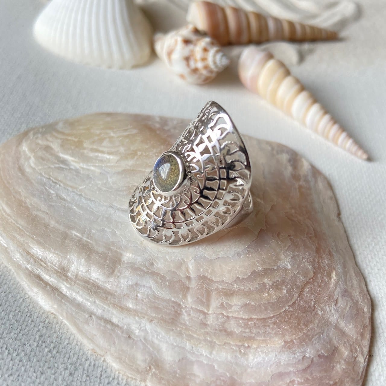 bague argent et labradorite