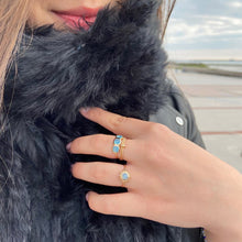 Bague plaqué or avec pierre en agate bleu