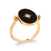 Bague réversible plaqué or agate noire ovale