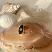 Bague réversible plaqué or agate noire