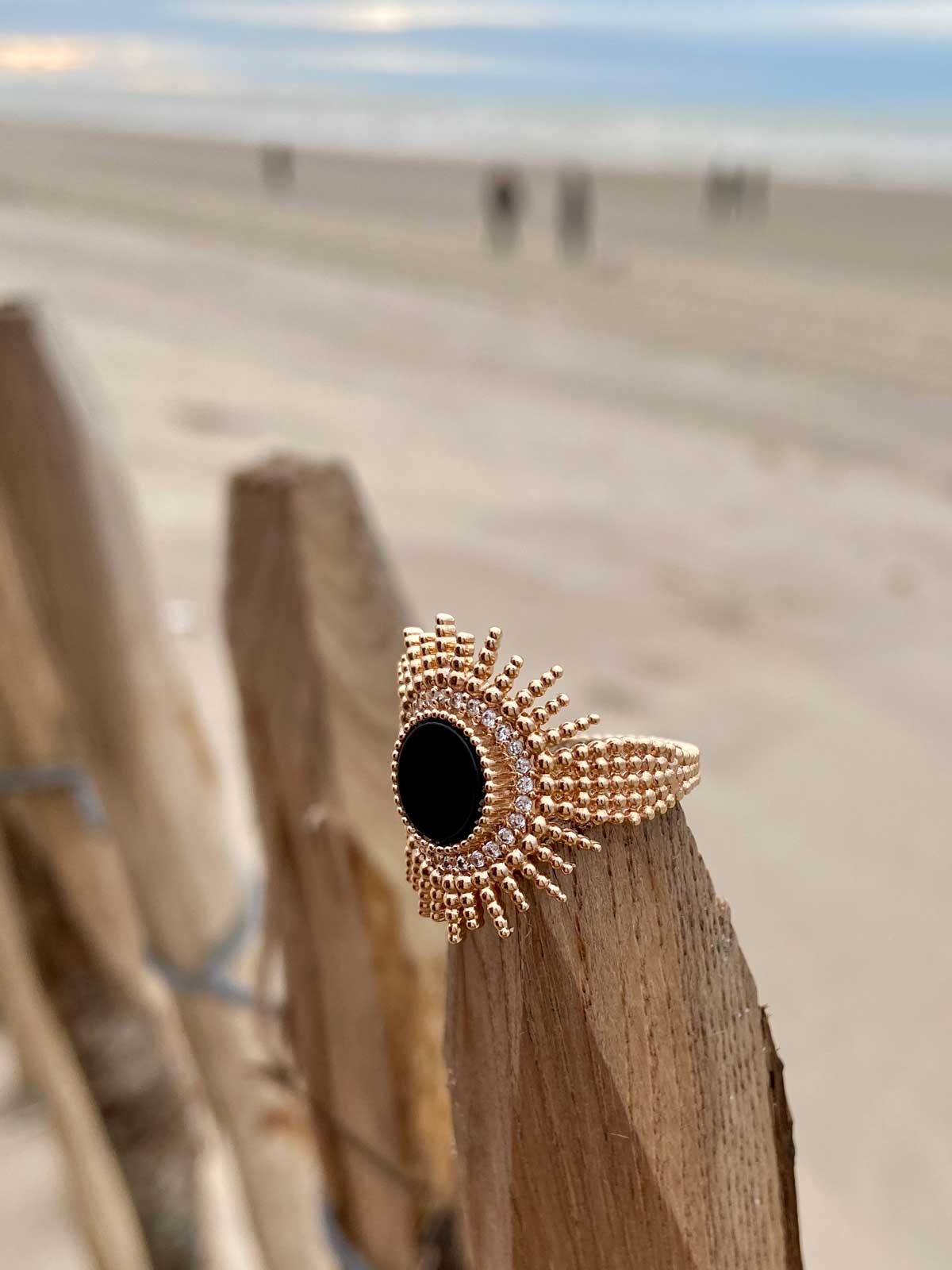 Bague plaqué or décor plage