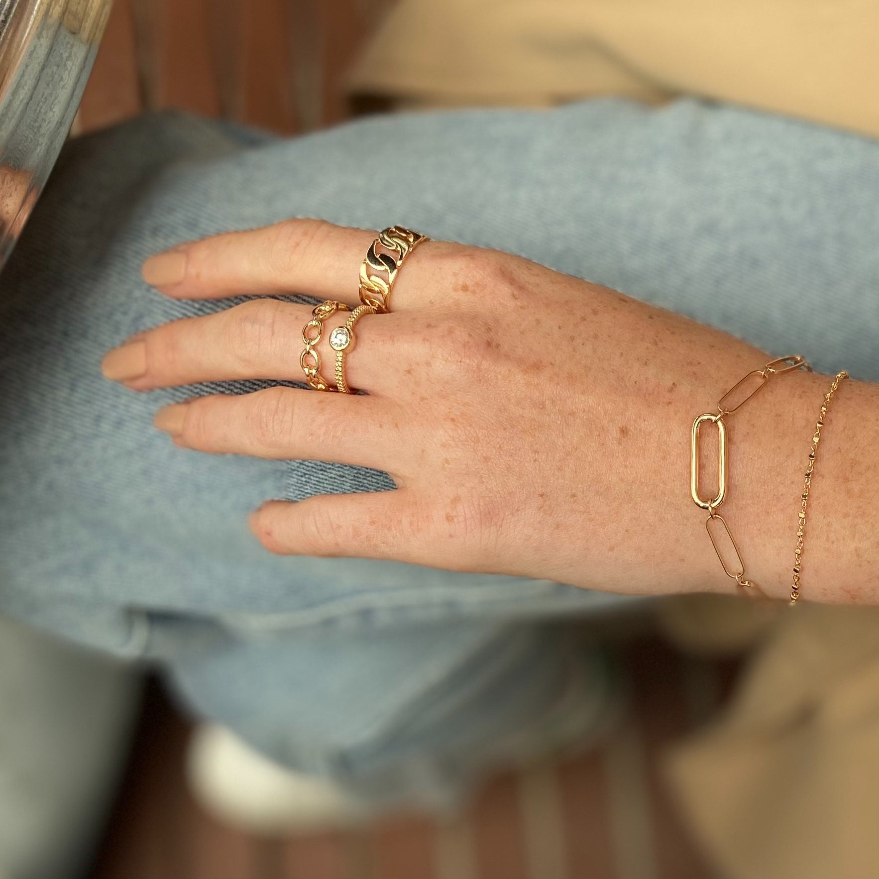 Bague plaqué or perlée zirconium Laura