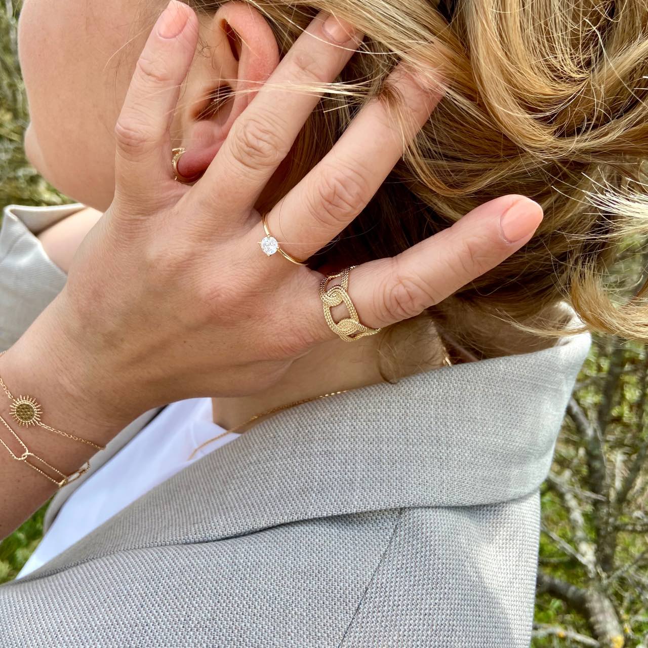 Bague plaqué or anneaux entrecroisés