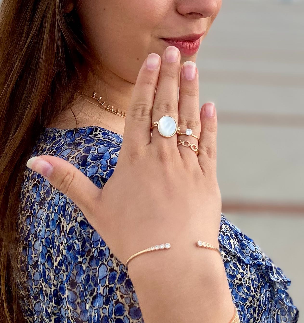 Bague plaqué or et nacre réversible