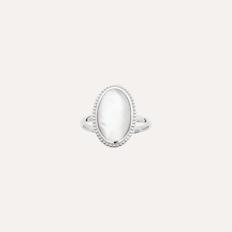 Bague argent nacre pierre ovale