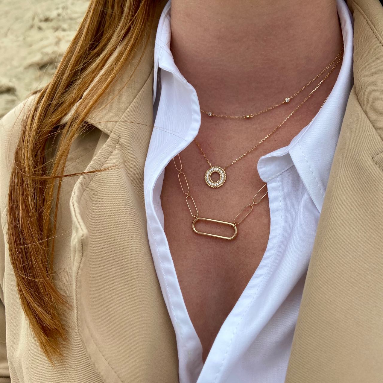 collier femme plaqué or maillons ovales