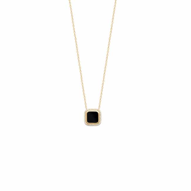 collier plaqué or pierre noire