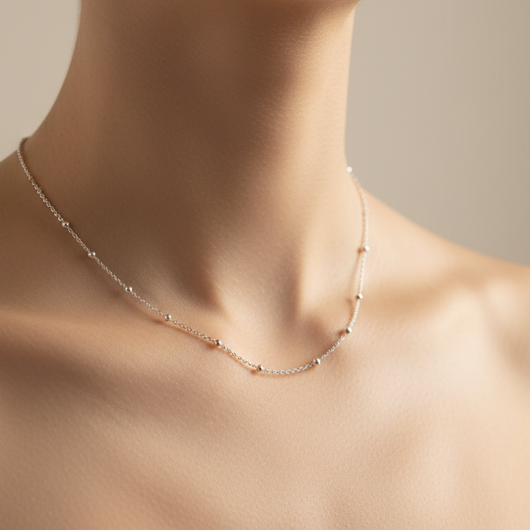 gros sur le cou avec un collier argent chaine boules