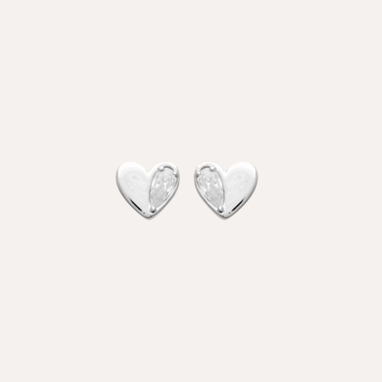 Boucles puces coeur zircon argent
