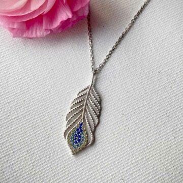 Collier argent Plume zircon bleu