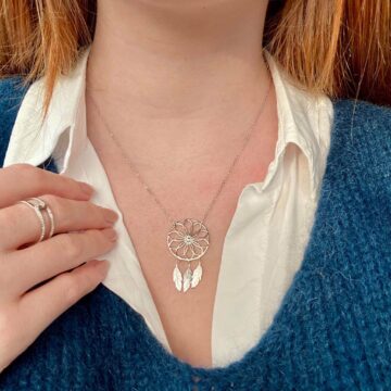 Collier argent plume