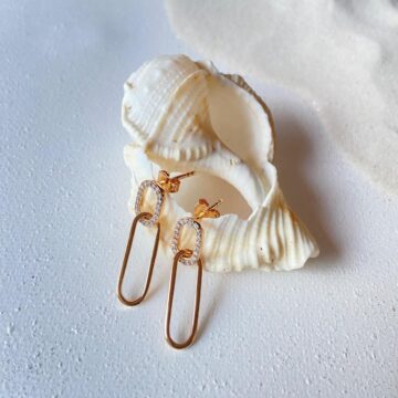 Boucles d'oreilles ovales plaqué or et zirconium