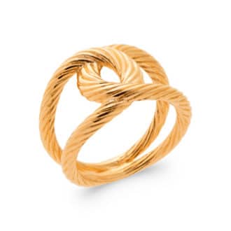 Bague anneaux entrecroisé ligné plaqué or