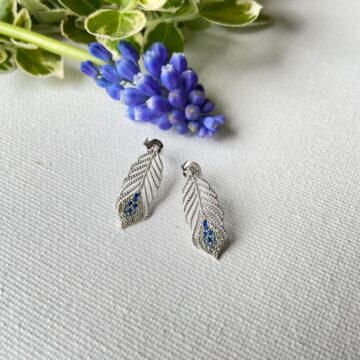 Boucles d'oreilles Plume zircon bleu