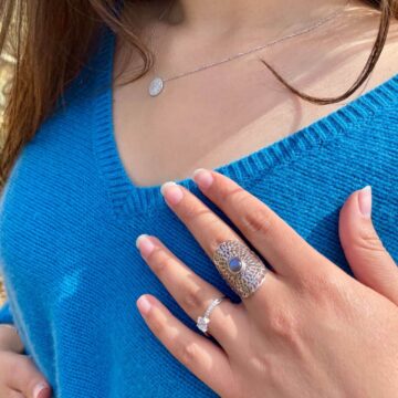 Grosse bague argent pierre labradorite