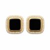 Boucles d'oreilles carré avec pierre en agate noire serti d'oxydes de zirconium