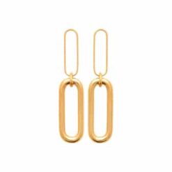 Boucles d'oreilles anneaux ovales pendants plaqué or