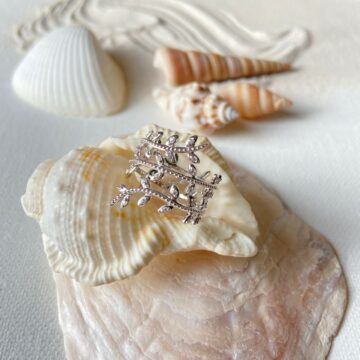 bague en argent feuillage oxyde zirconium