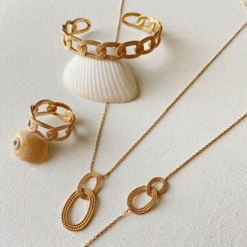 Composition de bijoux plaqué or anneaux ajourés