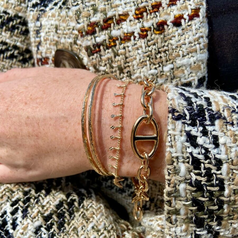bracelet jonc plaque or compose de deux anneaux