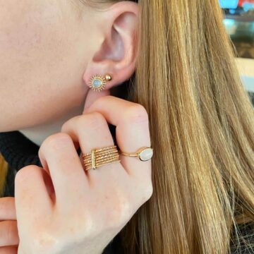 Boucles plaqué or soleil bleu