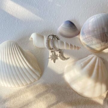 Créoles argent dépareillées lune étoile