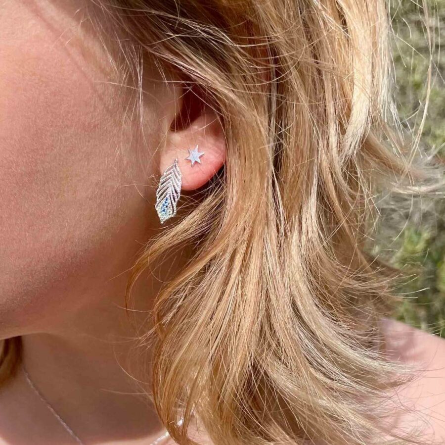 Boucles d'oreilles Plume bleu