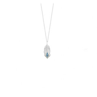 Collier argent plume zircon blanc bleu