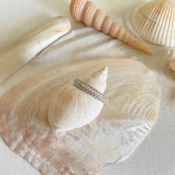 anneau perlé argent et rail zircons