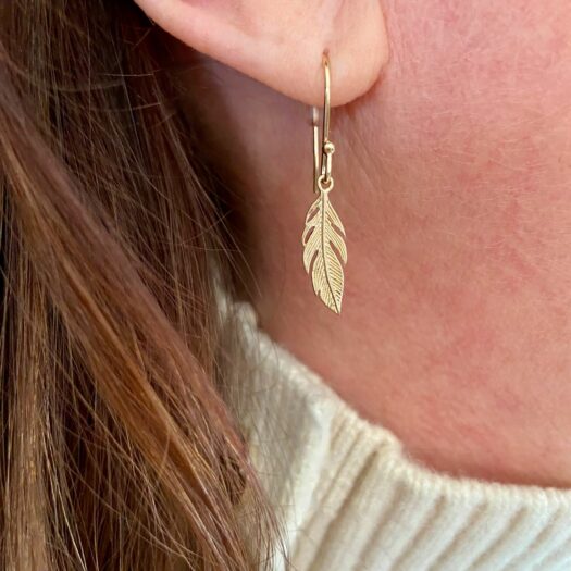Boucles d'oreilles pendantes Plume plaqué or