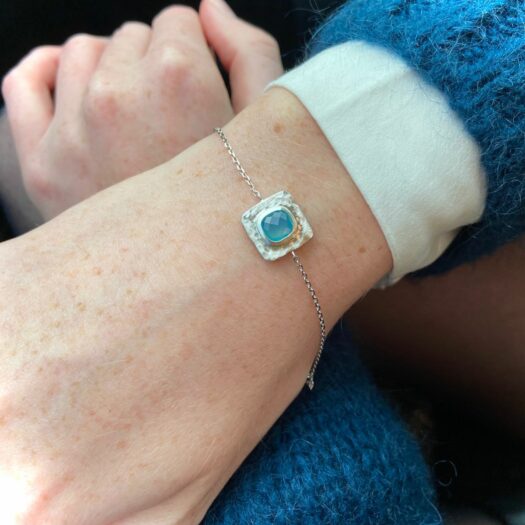 Bracelet argent pierre bleue agate