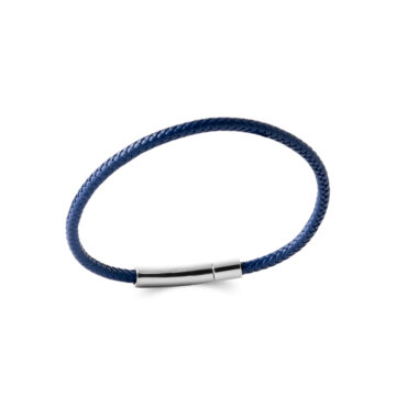 Bracelet homme cuir bleu et acier