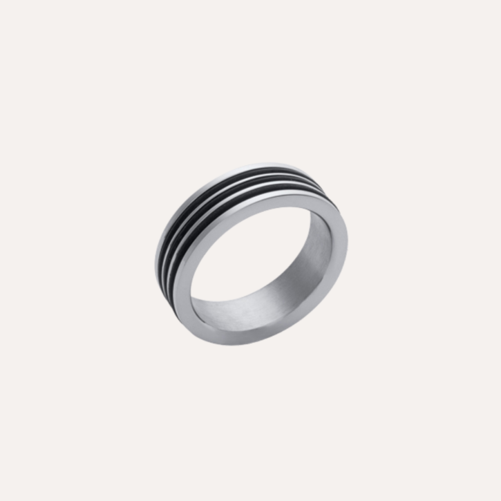 Bague homme acier caoutchouc