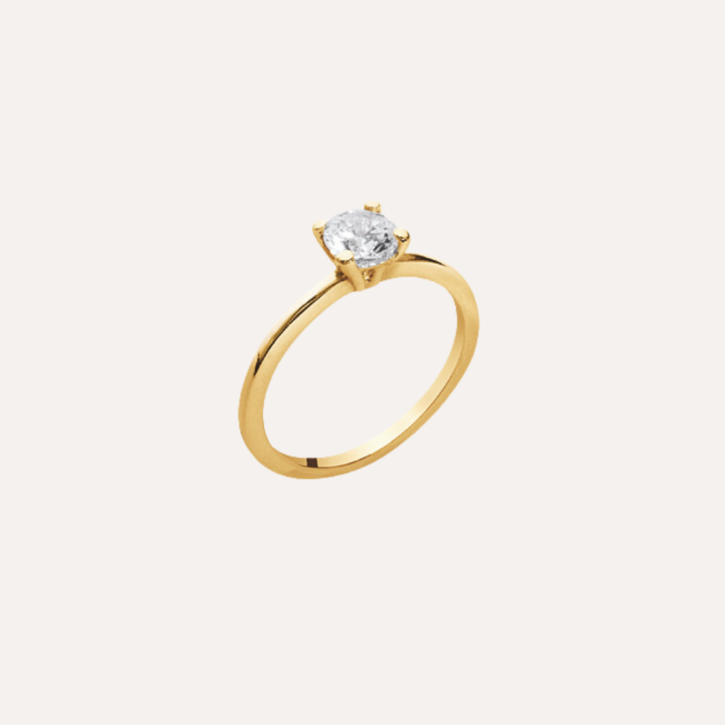 Bague solitaire plaqué or zircon