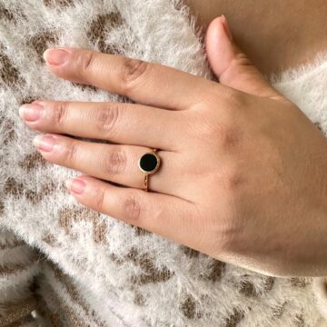 Bague plaqué or agate noire