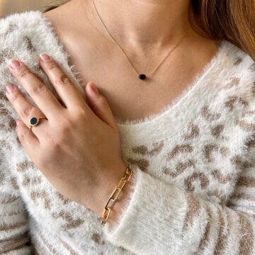 Collier plaqué or obsidienne noir