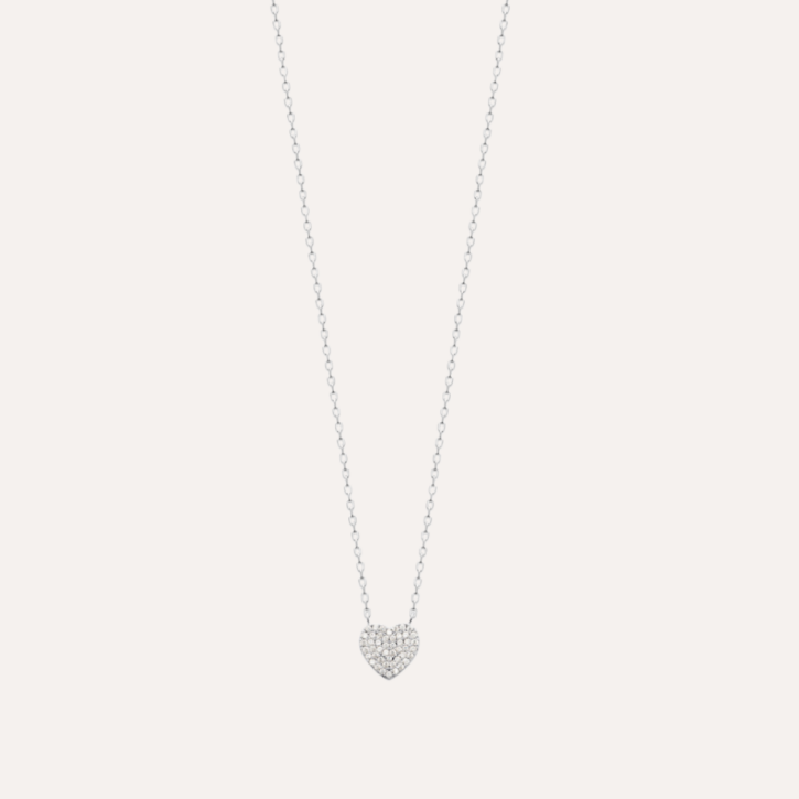 Collier femme en argent rhodié avec pendentif cœur pavé de zircons
