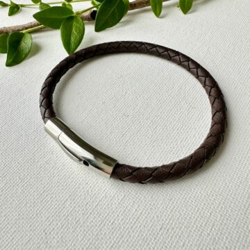 Bracelet homme cuir tressé marron foncé
