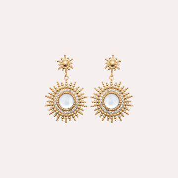 Boucles d'oreilles pendantes soleil et nacre